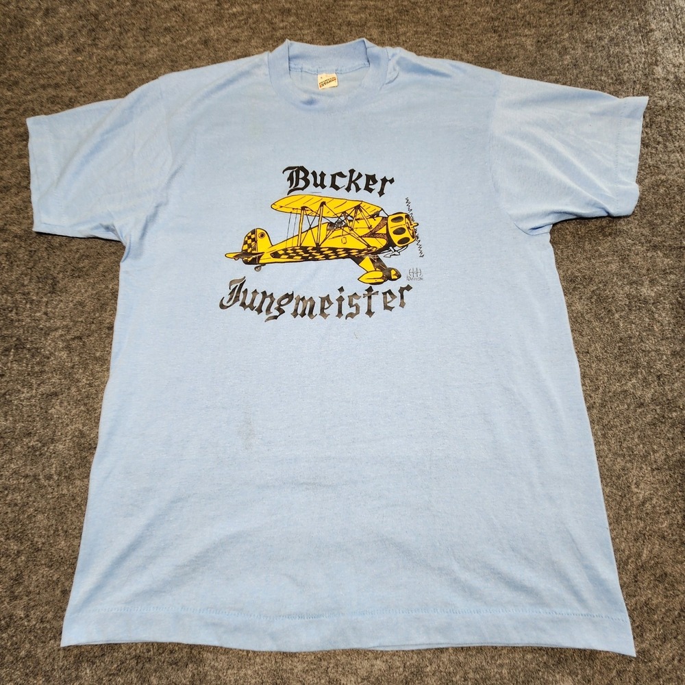 Vintage Screen Stars Bucker Jungmeister Airplane Single Stitch Tshirt Large RARE